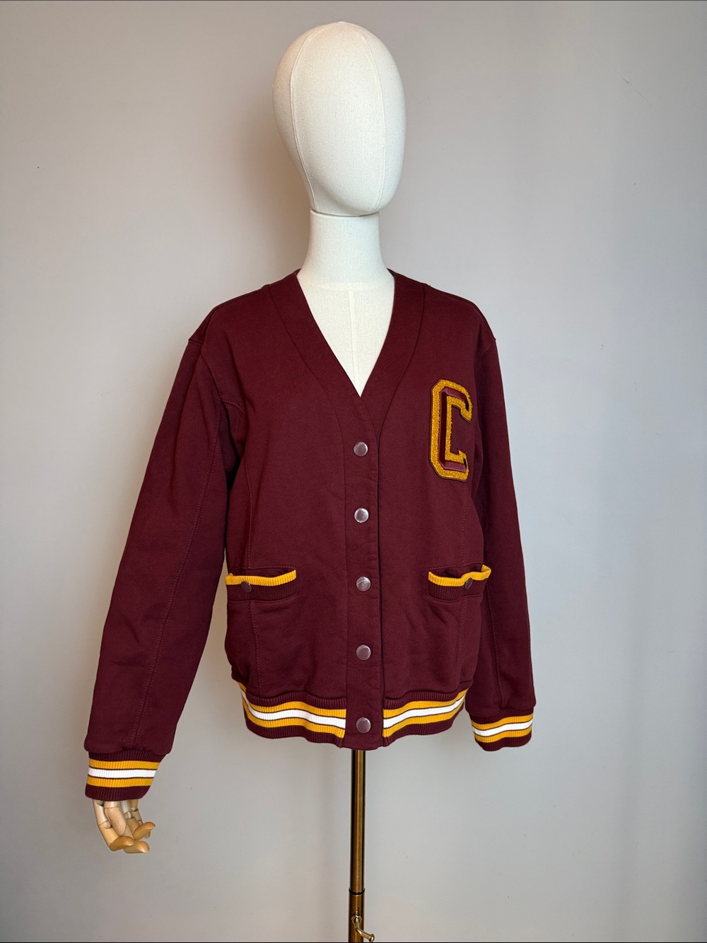 Never worn- Coach Varsity Letterman Cardigan Sweater Burgundy Size L - DEADSTOCK